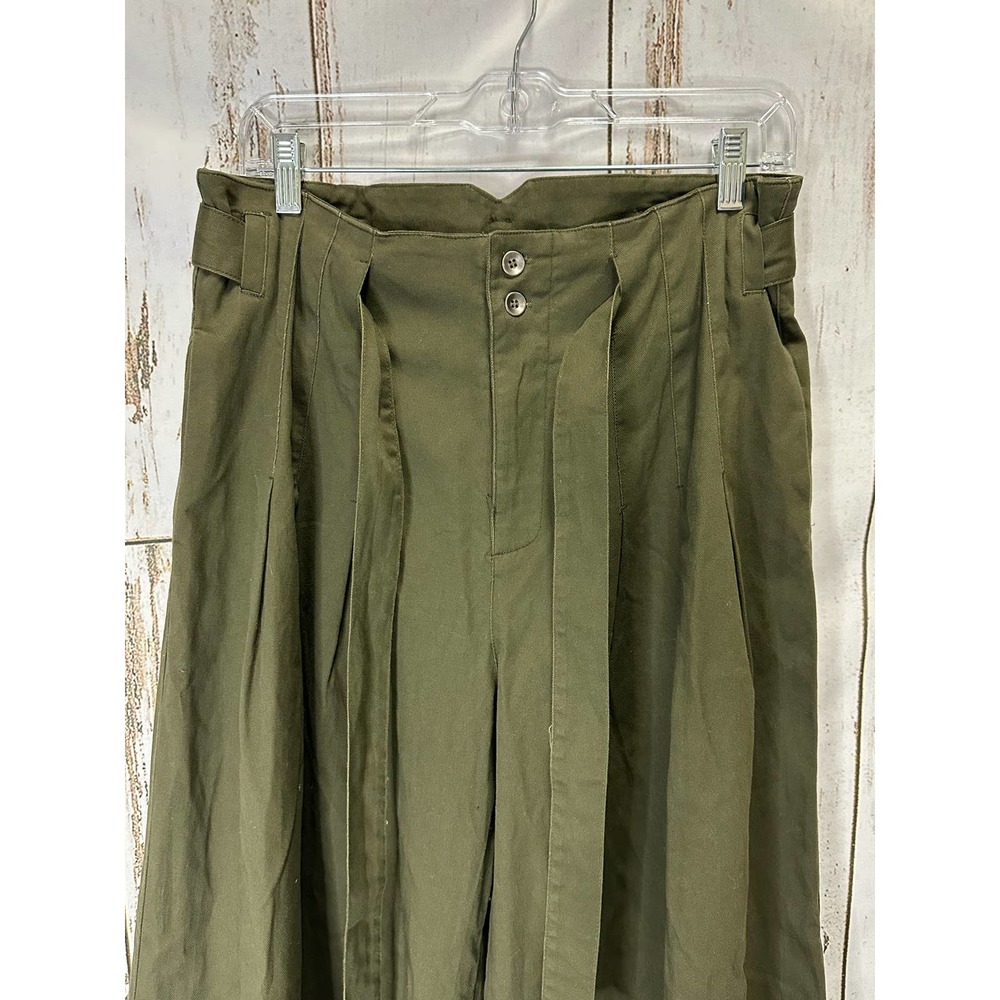Listicle Wide Leg Pants Olive Green Paper Bag Waist Pleated Trouser - Picture 3 of 8